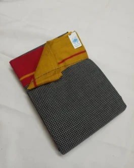 musturd cotton saree with contrast green pallu